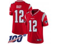 #12 Limited Tom Brady Red Football Men's Jersey New England Patriots Inverted Legend 100th Season