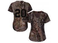 #20 Authentic Jonathan Lucroy Camo Baseball Women's Jersey Los Angeles Angels of Anaheim Realtree Collection Flex Base