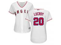 #20 Authentic Jonathan Lucroy White Baseball Home Women's Jersey Los Angeles Angels of Anaheim Cool Base