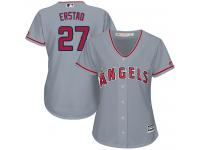 #27 Women's Darin Erstad Replica Jersey Grey MLB Majestic Road Los Angeles Angels of Anaheim Cool Base