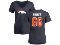 #66 Dalton Risner Navy Blue Football Name & Number Logo Women's Denver Broncos T-Shirt