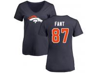 #87 Noah Fant Navy Blue Football Name & Number Logo Women's Denver Broncos T-Shirt