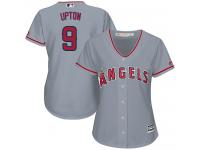 #9 Women's Justin Upton Replica Jersey Grey MLB Majestic Road Los Angeles Angels of Anaheim Cool Base