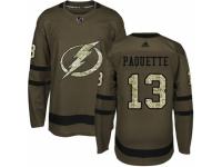 Men Adidas Tampa Bay Lightning #13 Cedric Paquette Green Salute to Service NHL Jersey
