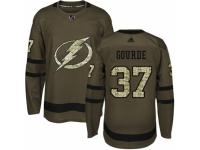 Men Adidas Tampa Bay Lightning #37 Yanni Gourde Green Salute to Service NHL Jersey