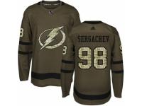 Men Adidas Tampa Bay Lightning #98 Mikhail Sergachev Green Salute to Service NHL Jersey