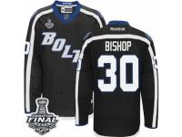 Men Reebok Tampa Bay Lightning #30 Ben Bishop Premier Black New Third 2015 Stanley Cup Patch NHL Jersey