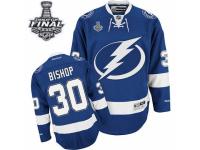 Men Reebok Tampa Bay Lightning #30 Ben Bishop Premier Royal Blue Home 2015 Stanley Cup Patch NHL Jersey
