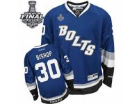 Men Reebok Tampa Bay Lightning #30 Ben Bishop Premier Royal Blue Third 2015 Stanley Cup Patch NHL Jersey