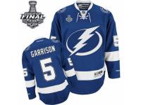 Men Reebok Tampa Bay Lightning #5 Jason Garrison Premier Royal Blue Home 2015 Stanley Cup Patch NHL Jersey