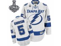 Men Reebok Tampa Bay Lightning #5 Jason Garrison Premier White Away 2015 Stanley Cup Patch NHL Jersey