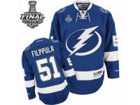 Men Reebok Tampa Bay Lightning #51 Valtteri Filppula Premier Royal Blue Home 2015 Stanley Cup Patch NHL Jersey