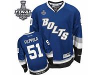 Men Reebok Tampa Bay Lightning #51 Valtteri Filppula Premier Royal Blue Third 2015 Stanley Cup Patch NHL Jersey