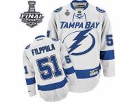 Men Reebok Tampa Bay Lightning #51 Valtteri Filppula Premier White Away 2015 Stanley Cup Patch NHL Jersey