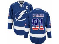 Men Reebok Tampa Bay Lightning #91 Steven Stamkos Premier Royal Blue USA Flag Fashion NHL Jersey