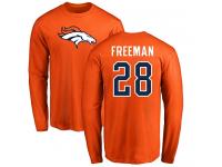 Men Royce Freeman Orange Name & Number Logo NFL Nike Denver Broncos #28 Long Sleeve T-Shirt