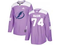 Men's Adidas NHL Tampa Bay Lightning #74 Dominik Masin Authentic Jersey Purple Fights Cancer Practice Adidas