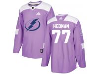 Men's Adidas NHL Tampa Bay Lightning #77 Victor Hedman Authentic Jersey Purple Fights Cancer Practice Adidas