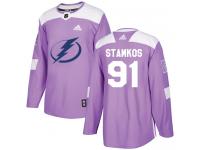 Men's Adidas NHL Tampa Bay Lightning #91 Steven Stamkos Authentic Jersey Purple Fights Cancer Practice Adidas