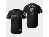 Men's Angels 2019 Black Golden Edition Albert Pujols Flex Base Stitched Jersey