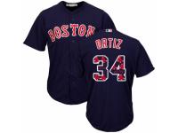 Men's Majestic Boston Red Sox #34 David Ortiz Navy Blue Team Logo Fashion Cool Base MLB Jersey