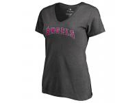 Women 2017 Mother's Day Los Angeles Angels Pink Wordmark V-Neck Slim Fit Heather Gray T-Shirt