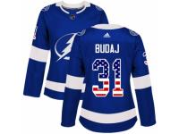 Women Adidas Tampa Bay Lightning #31 Peter Budaj Blue USA Flag Fashion NHL Jersey