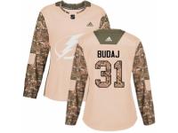 Women Adidas Tampa Bay Lightning #31 Peter Budaj Camo Veterans Day Practice NHL Jersey