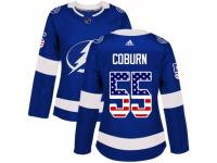 Women Adidas Tampa Bay Lightning #55 Braydon Coburn Blue USA Flag Fashion NHL Jersey