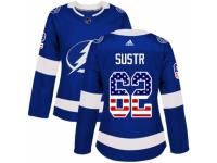 Women Adidas Tampa Bay Lightning #62 Andrej Sustr Blue USA Flag Fashion NHL Jersey