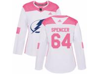 Women Adidas Tampa Bay Lightning #64 Matthew Spencer White/Pink Fashion NHL Jersey