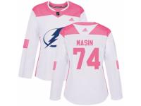 Women Adidas Tampa Bay Lightning #74 Dominik Masin White/Pink Fashion NHL Jersey