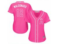 Women Majestic Los Angeles Angels of Anaheim #12 Martin Maldonado Pink Fashion MLB Jersey