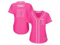 Women Majestic Los Angeles Angels of Anaheim #27 Mike Trout Pink Fashion MLB Jersey