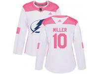 Women's Adidas NHL Tampa Bay Lightning #10 J.T. Miller Authentic Jersey White Pink Fashion Adidas