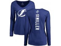 Women's Adidas NHL Tampa Bay Lightning #10 J.T. Miller Backer V-Neck Royal Blue Long Sleeve T-Shirt Adidas
