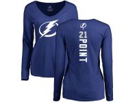 Women's Adidas NHL Tampa Bay Lightning #21 Brayden Point Backer V-Neck Royal Blue Long Sleeve T-Shirt Adidas