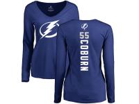 Women's Adidas NHL Tampa Bay Lightning #55 Braydon Coburn Backer V-Neck Royal Blue Long Sleeve T-Shirt Adidas