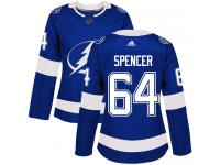 Women's Adidas NHL Tampa Bay Lightning #64 Matthew Spencer Authentic Home Jersey Royal Blue Adidas