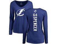 Women's Adidas NHL Tampa Bay Lightning #64 Matthew Spencer Backer V-Neck Royal Blue Long Sleeve T-Shirt Adidas