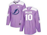 Youth Adidas NHL Tampa Bay Lightning #10 J.T. Miller Authentic Jersey Purple Fights Cancer Practice Adidas