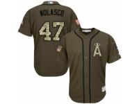 Youth Majestic Los Angeles Angels of Anaheim #47 Ricky Nolasco Authentic Green Salute to Service MLB Jersey