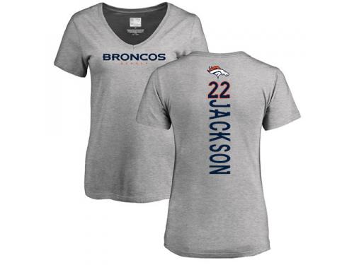 #22 Kareem Jackson Ash Football Backer V-Neck Women's Denver Broncos T-Shirt