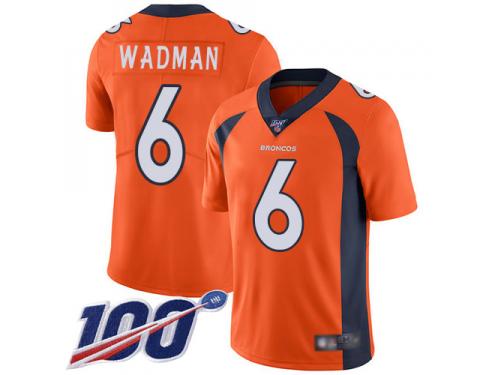 #6 Limited Colby Wadman Orange Football Home Men's Jersey Denver Broncos Vapor Untouchable 100th Season