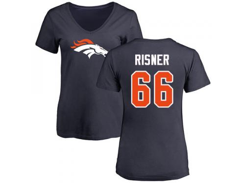#66 Dalton Risner Navy Blue Football Name & Number Logo Women's Denver Broncos T-Shirt