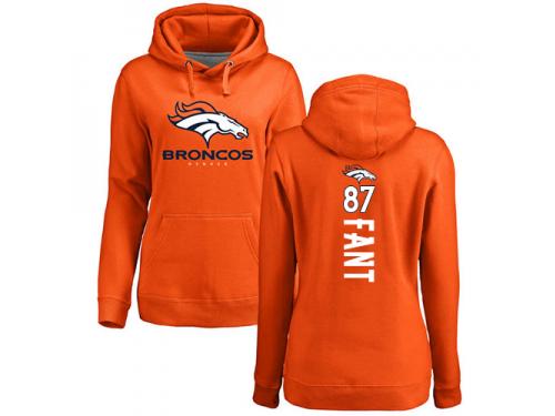 #87 Noah Fant Orange Football Backer Women's Denver Broncos Pullover Hoodie