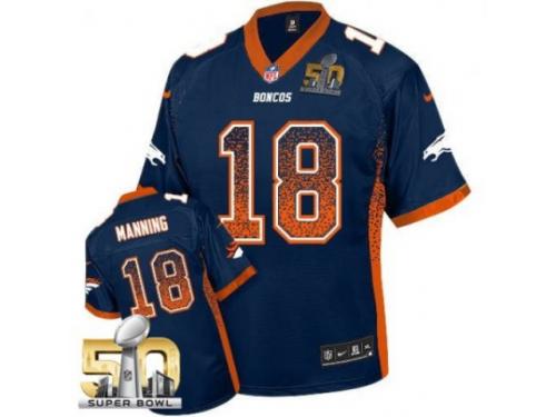 Elite Peyton Manning Youth Jersey - Denver Broncos #18 Drift Fashion Navy Blue Super Bowl 50 Bound Nike NFL