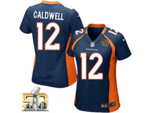 Game Andre Caldwell WoMen Jersey - Denver Broncos #12 Alternate Navy Blue Super Bowl 50 Bound Nike NFL
