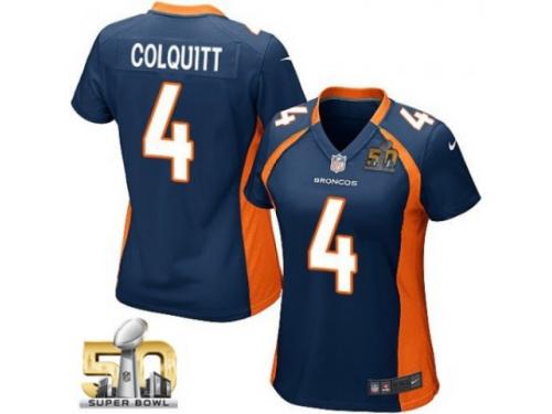Game Britton Colquitt WoMen Jersey - Denver Broncos #4 Alternate Navy Blue Super Bowl 50 Bound Nike NFL