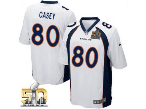 Game James Casey Men Jersey - Denver Broncos #80 Road White Super Bowl 50 Bound Nike NFL